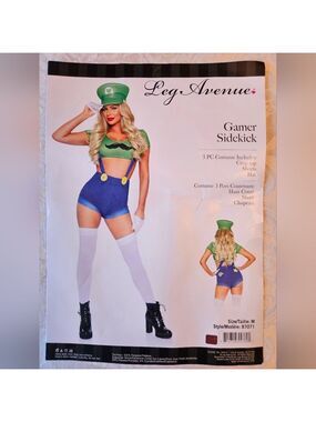Leg Avenue Gamer Sidekick Costume with Green Top and Blue Shorts, Medium, NWT